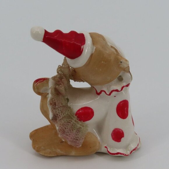 Vintage Circus Clown Monkey Ceramic Figurine 2.6in Red Polka Dot Tutu Skirt Hat - Picture 5 of 9